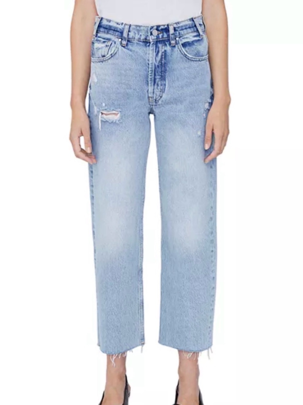 Anine Bing Gavin High Rise Distressed Straight Jeans in Washed Blue
